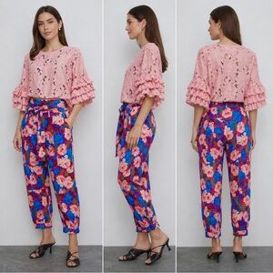 Zara Floral Cotton High-Waist Tapered Pants